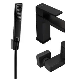 Kúpeľňové batérie MEXEN/S - Mino R72 SET umývadlová batéria + vaňové s príslušenstvom, čierna 72403R72-70
