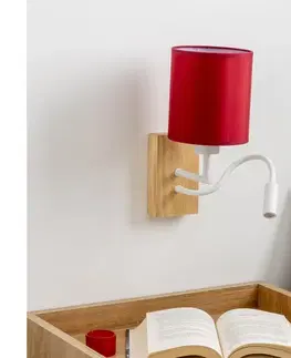 Svietidlá BRILAGI-LED Nástenná lampa NUBILA WOOD 1xE27/25W/230V+LED/3W dub/pompej. červená BG1565+BG1579