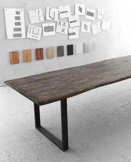 Jedálenské stoly DELIFE Jedálenský stôl Edge 300x100 XL akácia platinová tenká podstava čierna Live-Edge