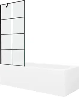 Sprchové dvere MEXEN/S - Vega obdĺžniková vaňa 150 x 70 cm s panelom + vaňová zástena 80, čierna vzor 550115070X9508007077