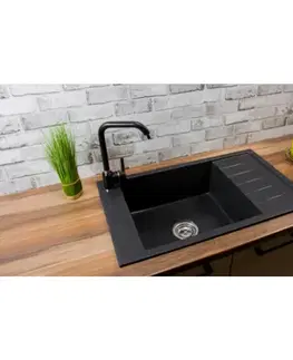 Kuchynské drezy KONDELA Lusin granitový kuchynský drez so sifónom 79,5x48 grafit