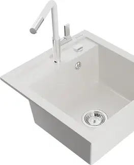 Kuchynské drezy MEXEN/S MEXEN/S - Vito granitový drez 1-miska vrátane batérie Flora, biela 6503-20-670401-02