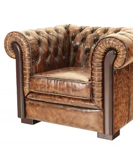 Sedacie súpravy Pohovka jednomiestna Chesterfield Tiffy z pravej hovädzej kože Whisky