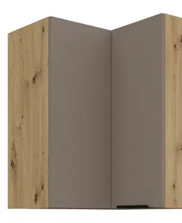 Kuchynské horné skrinky KONDELA Frisbo 60x60 GN-72 2F horná rohová kuchynská skrinka sandgrau / dub artisan