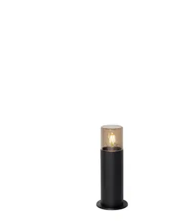 Zahradne stlpove lampy Stojaca vonkajšia lampa čierna s dymovým tienidlom 30 cm IP44 - Odense