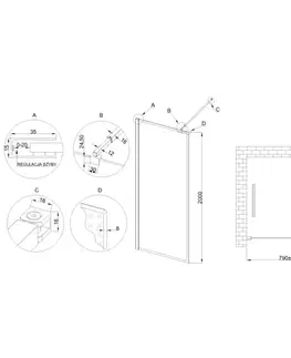 Sprchovacie kúty INVENA - Walk-in II 80x200cm, rámček 8mm shiny-glass, čierna AK-32-188-S