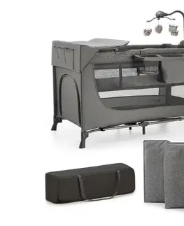 Postieľky KINDERKRAFT - Cestovná postieľka JOY 2 s doplnkami šedá KLJOY02DGR000AC