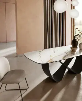 Jedálenské stoly DELIFE Jedálenský stôl Edge Boot 240x120 cm keramika Calacatta Luxe bielo-zlato-šedá Infinity kov čierna