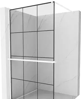 Sprchové dvere MEXEN/S - Kioto+ Sprchová zástena WALK-IN s poličkou a držiakom uterákov 100 x 200, čierny vzor, biela 800-100-121-20-77