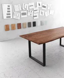 Jedálenské stoly DELIFE Jedálenský stôl Edge 200x100 akácia hnedá kov čierna Live-Edge