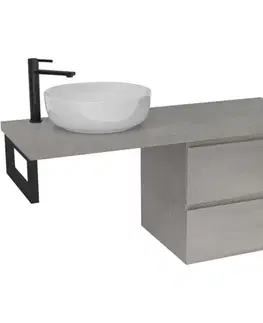 Kúpeľňový nábytok CERANO - Kúpeľňová skrinka Carole - betónovo šedá + doska pod umývadlo Navira Pro - 36 mm + konzola čierna - 120x46x51,6 CER-606168