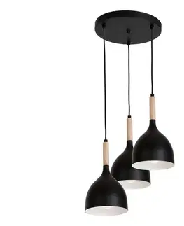 Svietidlá  Luster na lanku NOAK WOOD 3xE27/15W/230V čierna/buk 1192