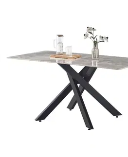 Jedálenské stoly KONDELA Zenos jedálenský stôl 160x90 cm svetlosivý mramor / čierna