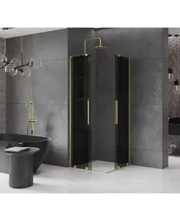 Sprchovacie kúty MEXEN/S - Velar L Duo sprchovací kút, posuvné dvere 90 x 90, grafit, zlato kartáčovaná 871-090-090-02-43-55