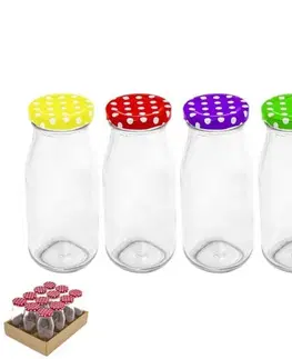 Shakery Kinekus Fľaša na sirup / šťavu TO48, 230ml, číre sklo, balenie 12ks, viečko bodky