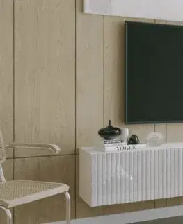 TV stolíky ArtExt Závesný TV stolík JOY | 200 cm Farba: Biely lesk (drážky)