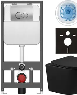 Záchody CERANO - Kompletný WC set Basic/Cesso - čierna matná - WC tlačidlo Dualo/Strieborná - závesné - predstenová inštalácia - 49x36 CER-8050BD86343