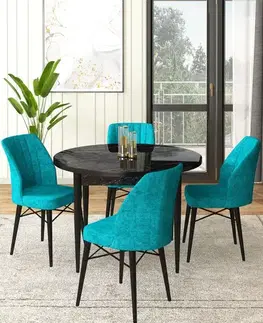 Jedálenské sety Dining Table & Chairs Set (5 Pieces) Rox - Black Marble, Turquoise