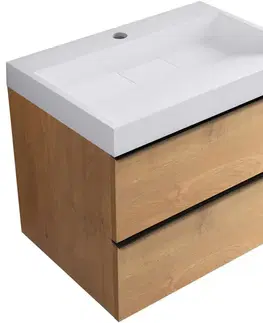 Kúpeľňový nábytok CERANO - Kúpeľňová skrinka Velora - dub medový, úchytka čierna + umývadlo z lit. mramoru s otvorom Vita - biela lesklá - 70x63x46,5 CER-8050BD83879