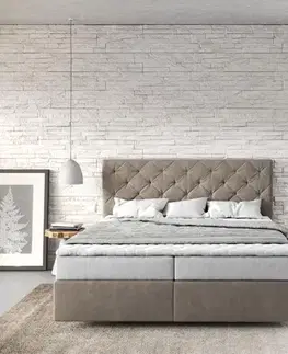 Postele Boxspring DELIFE Boxspring posteľ Dream-Great 160x200 cm mikrovlákno béžová s matracom a topperom