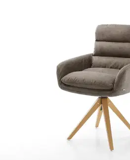 Jedálenské stoličky DELIFE Jedálenská stolička Abelia-Flex s opierkami mikrovlákno taupe vintage drevená podstava hranatá prírodná