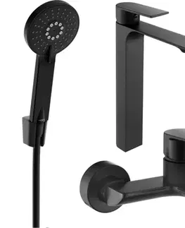 Kúpeľňové batérie MEXEN/S - Alexa SET umývadlová + vaňová batéria s príslušenstvom R40, čierna 71213R40-70