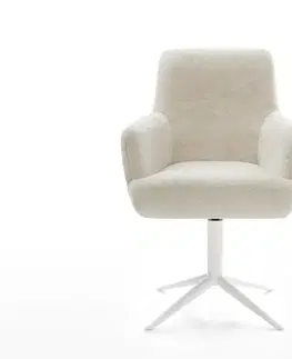 Jedálenské stoličky DELIFE Jedálenská stolička Heira-Flex s opierkami plyšový manšester krémovo biela krížová podstava biela otočný o 360° hojdacia funkcia vrecková pružina