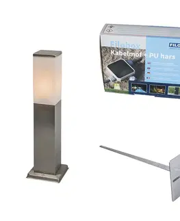 Zahradne stlpove lampy Vonkajšia lampa oceľová 45 cm IP44 - Malios so zemným hrotom a káblovou prírubou