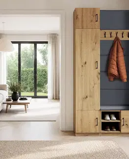 Predsieňové steny KONDELA Sivon vešiakový panel dub artisan / tmavosivá