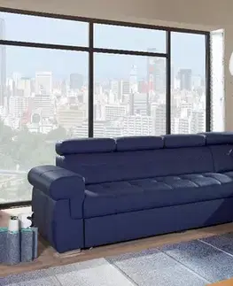 Sedacie súpravy PYKA Atlanta P kožená rohová sedačka s rozkladom modrá