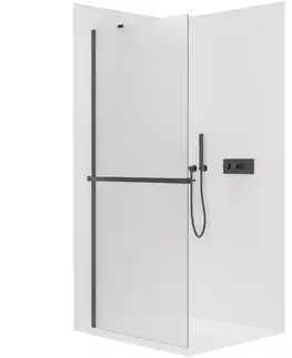 Držadlá k vani CERANO - Sprchová zástěna Walk-in Onyx Y L/P - 8 mm + polička/držák na ručníky - černá matná, mléčné sklo - 70x200  CER-8050BD1209