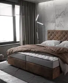 Postele Boxspring DELIFE Boxspring posteľ Dream-Great 180×200 cm hnedá vintage s matracom a topperom