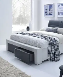Postele HALMAR Cassandra S 140 čalúnená manželská posteľ s roštom biela / čierna