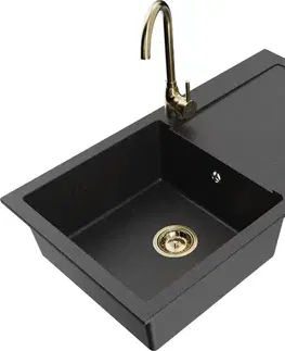 Kuchynské drezy MEXEN/S MEXEN/S - Leo granitový drez s odkvapkávačom vrátane batérie Telma, čierna/strieborná metalík 6501-73-670200-50