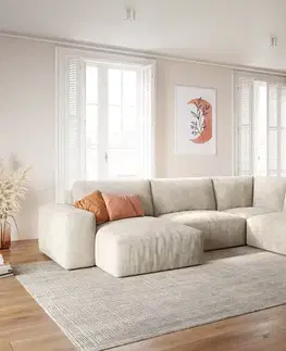 Sedacie súpravy XL DELIFE Pohovka v tvare U Lanzo 300x210 cm manšester béžová ležadlo variabilné
