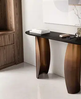 Odkládací stolky DELIFE Konzolový stolík Solena 135x40 cm mramor čierna strieborná kov zlatá Fusion povrchová úprava
