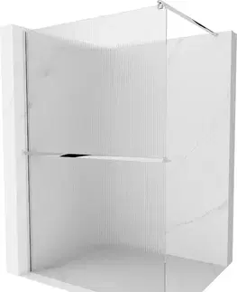 Sprchové dvere MEXEN/S - Kioto+ Sprchová zástena WALK-IN s poličkou a držiakom uterákov 80 x 200, prúžky 8 mm, chróm 800-080-121-01-09