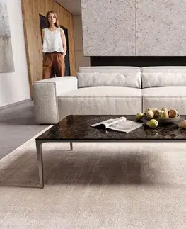 Konferenčné stolíky DELIFE Konferenčný stolík Levente 110x60 cm keramika Laminam® Emperador Extra Lucidato tmavohnedá podstava nerezová oceľ strieborná