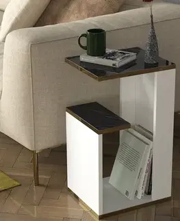 Konferenčné stolíky DELUXE RAVENA príručný stolík, biela / mramor