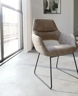 Jedálenské stoličky DELIFE Jedálenská stolička Yago-Flex s opierkami mikrovlákno taupe vintage tenká podstava čierna vrecková pružina