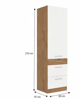 Kuchynské horné skrinky KONDELA Vega 60 DKS-210 3S 1F P potravinová skriňa dub lancelot / biely vysoký lesk