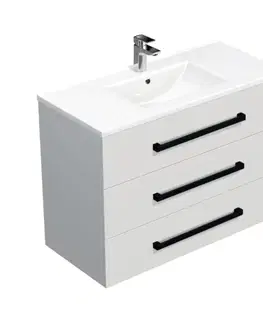 Kúpeľňový nábytok Kúpeľňová skrinka s čiernou úchytkou a umývadlom SAT Cube Way 100x71x46 cm biela lesk CUBE46C1003BIMOD CUBE46C1003BIMOD