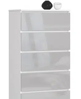 Komody a skrinky Dizajnová, vysoká komoda BERRY60, biela / metalický lesk