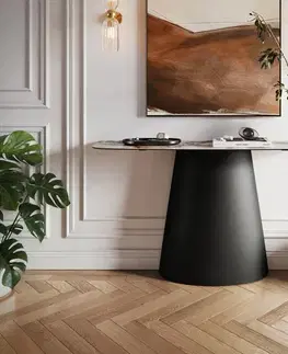 Konzolové stolíky DELIFE Konzolový stolík Edge zaoblený 140×40 cm keramika Patagonia leštená Conos kov čierna