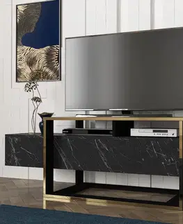 TV stolíky DELUXE BIANCO TV stolík, čierny mramor / zlatá