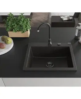 Kuchynské drezy MEXEN/S MEXEN/S - Elix granitový drez 1-miska 600 x 500 mm, čierna/zlatá metalik, sifón čierna 6525601005-75-B