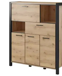 Komody so zásuvkami a dvierkami Komoda Vysoká 3d1s1k Aktiv 46 Dub Taurus/Čierna