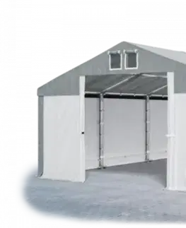 Záhrada Skladový stan 5x10x2,5m strecha PVC 560g/m2 boky PVC 500g/m2 konštrukcie ZIMA PLUS Šedá Bílá Šedá