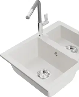 Kuchynské drezy MEXEN/S MEXEN/S - Carlos granitový drez 1.5 vrátane batérie Flora, biela 6518-20-670401-06