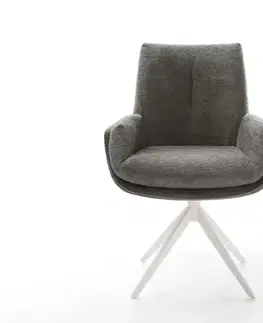 Jedálenské stoličky DELIFE Jedálenská stolička Clea-Flex bouclé mäkký tmavobéžová krížová podstava široká biela 360° otočná hojdacia funkcia